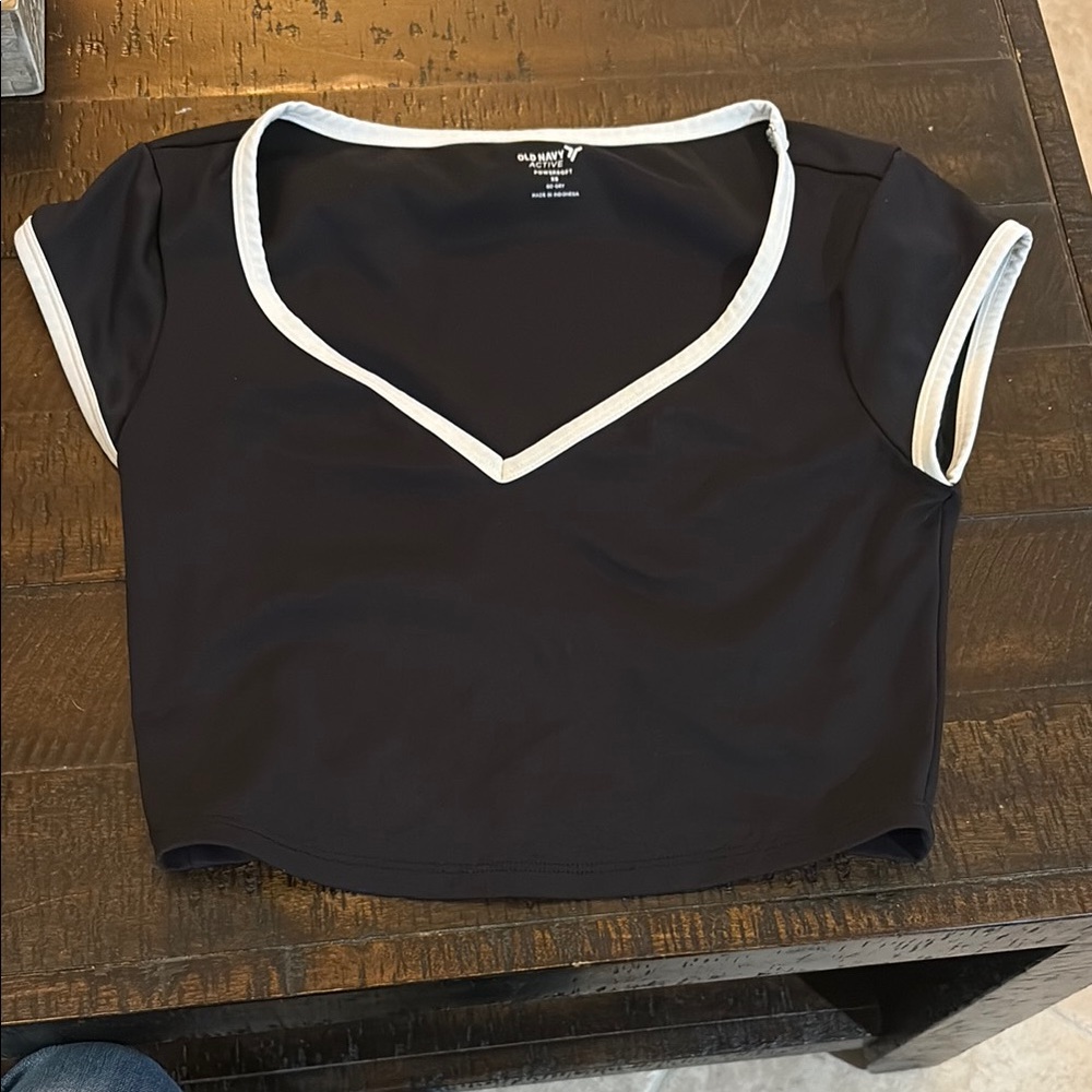 Old Navy Black V-Neck Tee with White Accents